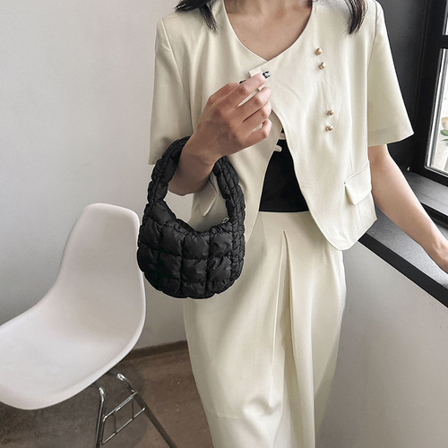 Cloud handbag, pleated bubble elastic embroidered armpit bag, personalized design down bag, trendy foreign trade women's bag