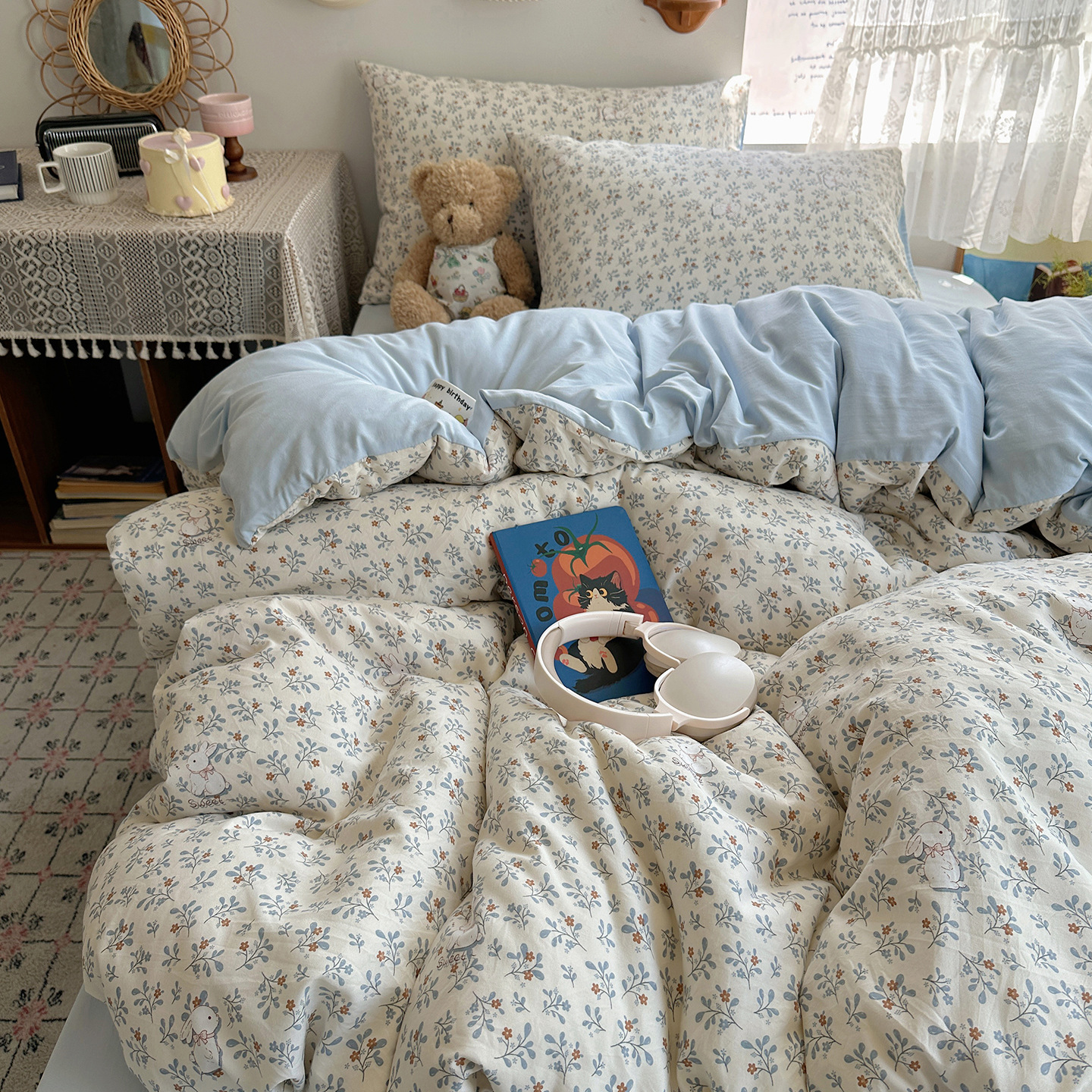 Madre y bebé de clase A dormir desnudo ultra suave cuatro piezas de algodón puro inswind sábanas cubierta de cama de dormitorio de algodón tres piezas de cama