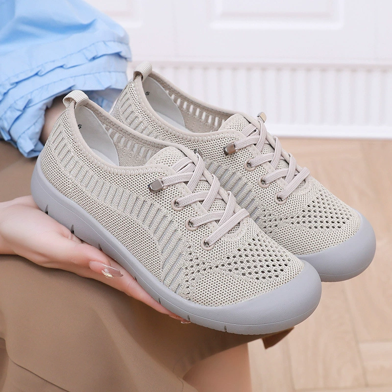 Летние повседневные женские туфли-слипоны Three Sheep из сетчатого материала, дышащие, для женщин среднего и пожилого возраста, прогулочные туфли на мягкой подошве для мам, дышащие и легкие.