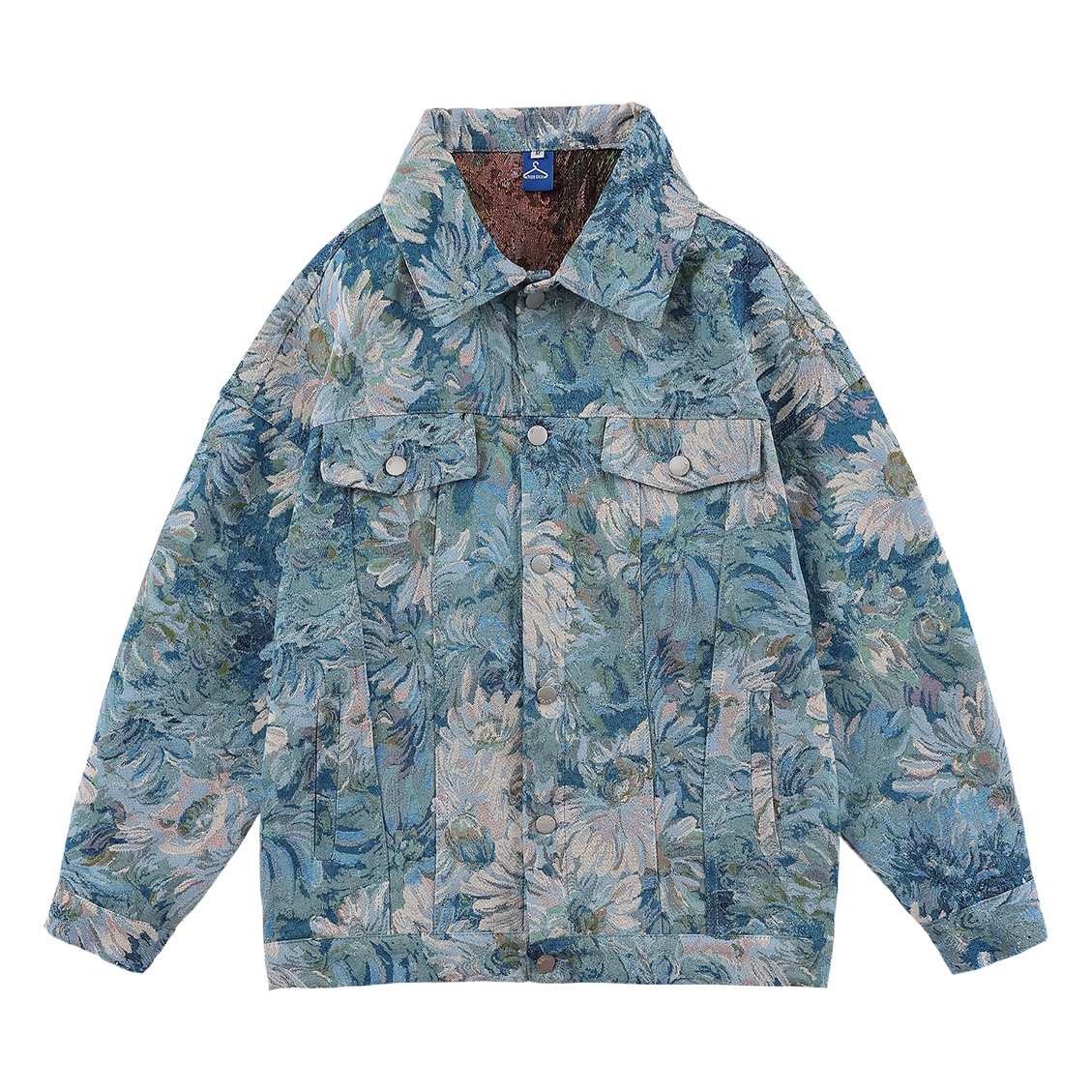 Chaqueta vaquera retro japonesa de otoño, exclusiva para ventas transfronterizas, personalizada, de marca de moda, estilo callejero informal y holgado, con jacquard para hombre