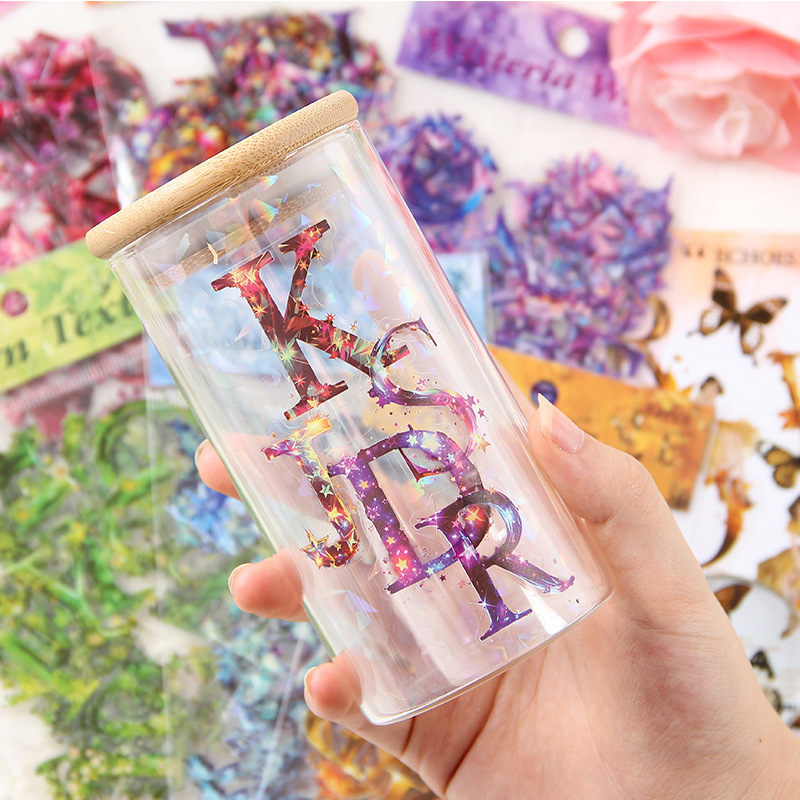 Prisma Diccionario transparente pegatinas impermeables para mascotas letras mayúsculas Inglés libros de mano materiales decorativos pegatinas letras retro