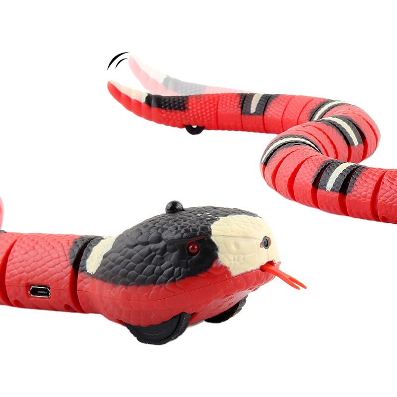 Nuevo juguete exótico truco de control remoto por infrarrojos serpiente carga USB inducción reptil evitación de obstáculos cola de sonido anillo de plata serpiente