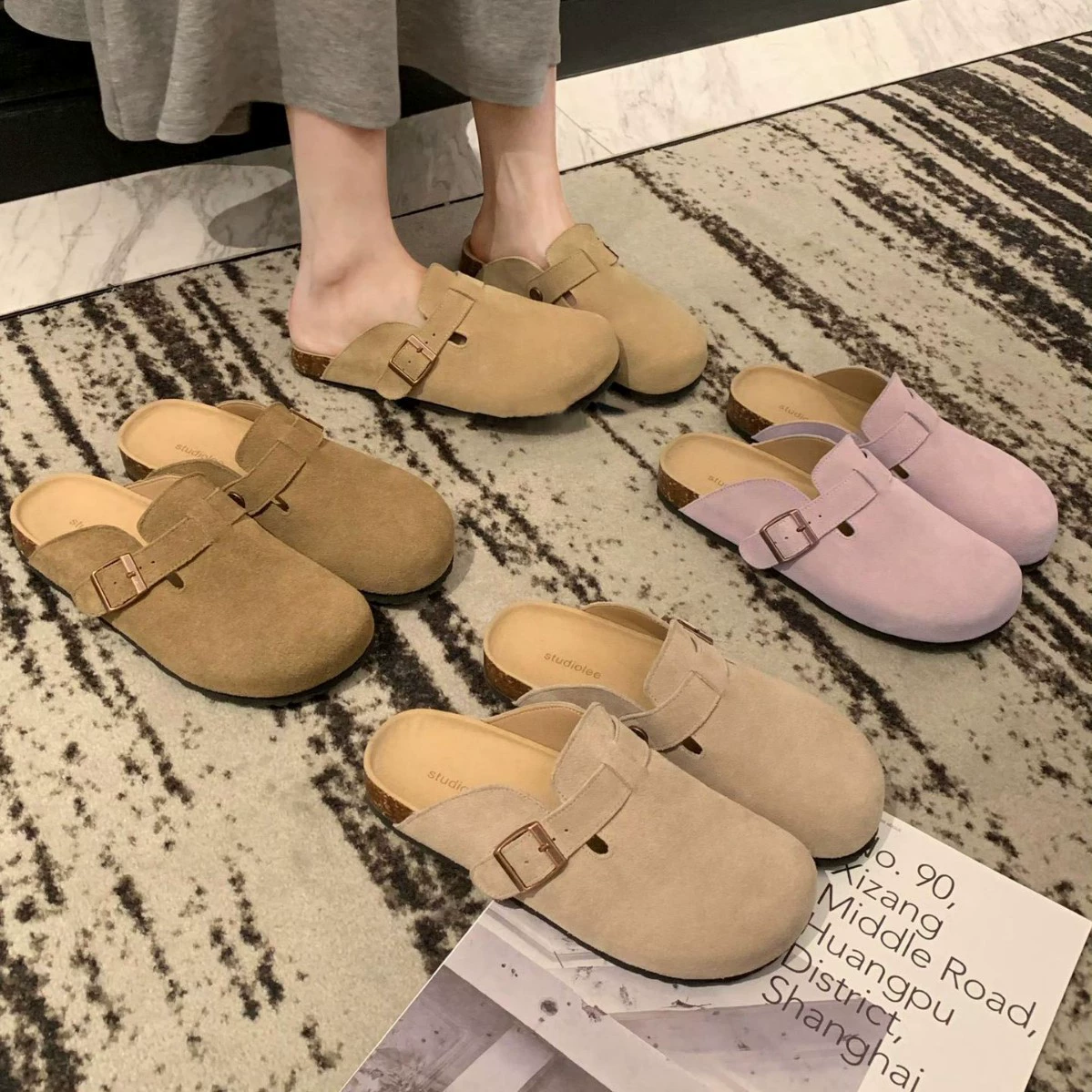 Коровья версия 2025 новая обувь Birken на толстой подошве, половина тапочек, дикая осень и зима, одна педаль, мягкая подошва, женская обувь