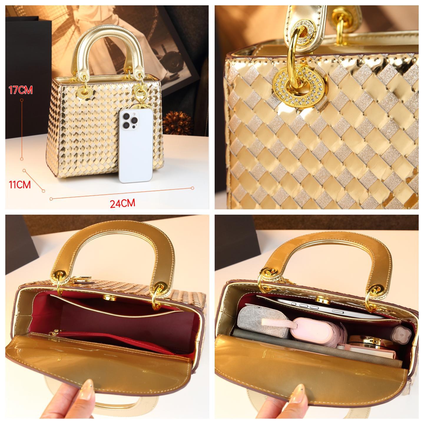 Túi xách nữ dáng đeo chéo kiểu Lady Dior thiết kế thời trang — màu vàng, bạc, màu tím, màu hồng