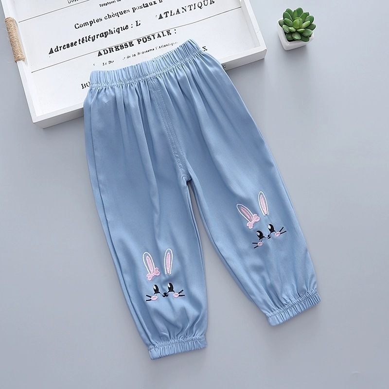ジーンズ、レディースパンツ、夏用薄手パンツ、女の子ベビー防蚊パンツ、夏用オリンピックアイスシルクコットン子供服|undefined