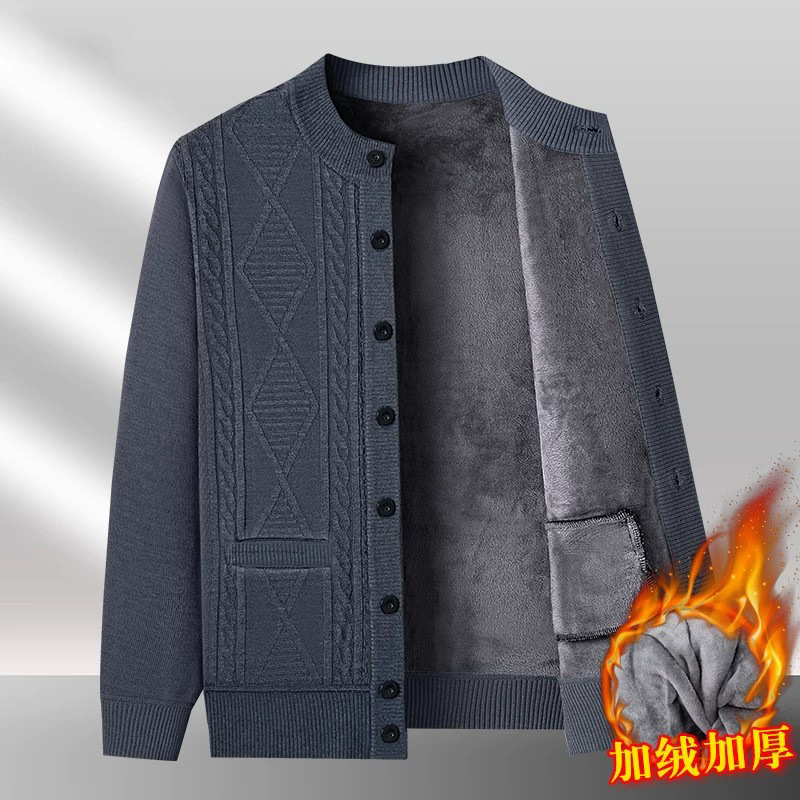 Dad's sweater is fleece-lined and thickened for winter, a cardigan knitted sweater for middle-aged and elderly men, a warm inner coat for grandpa Dad's sweater is fleece-lined and thickened for winter, a cardigan knitted sweater for middle-aged and elderly men, a warm inner coat for grandpa