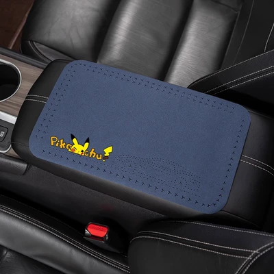 pad auto parts interior: Armrest box pad - suede-armrest-pad-pikachu-navy-blue