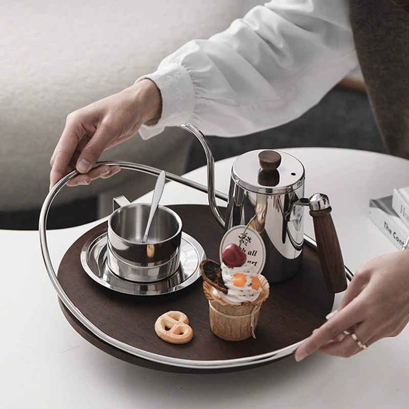 Деревянный зеркальный поднос из нержавеющей стали Бытовая Гостиная чашка для чая чашка для воды хранение хлеба кофейная тарелка Свет роскошь высокого класса