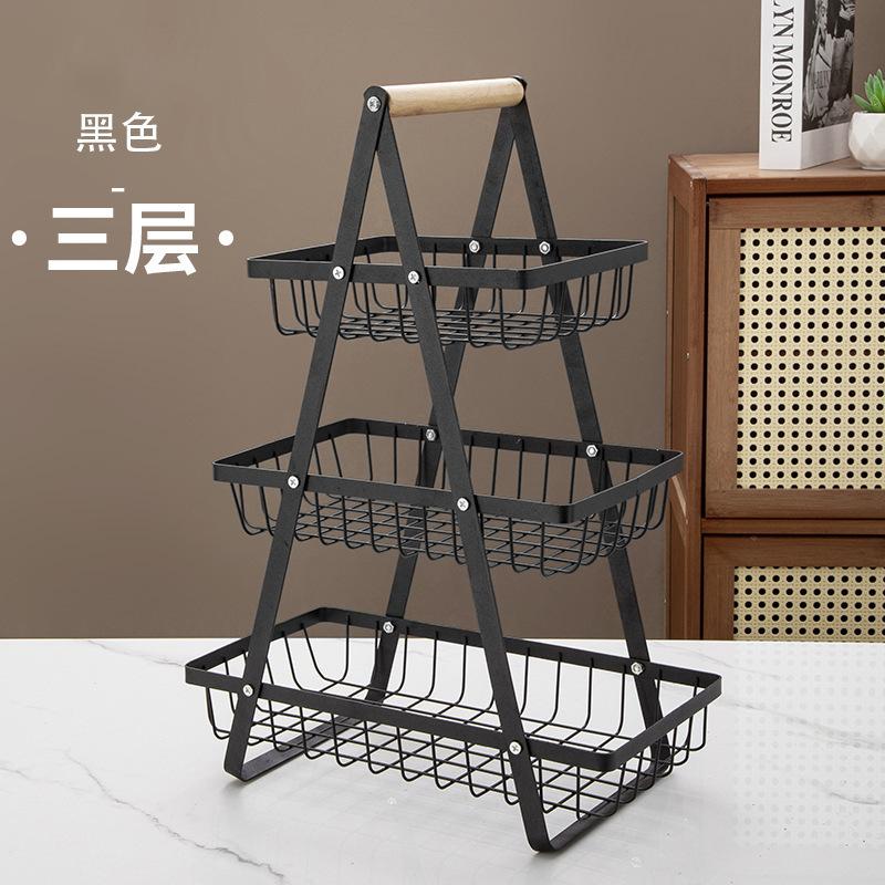 国境を越えた多層果物バスケット家庭用キッチン三層透かしメッシュ客間茶何台かの手持ち式間食野菜収納|undefined