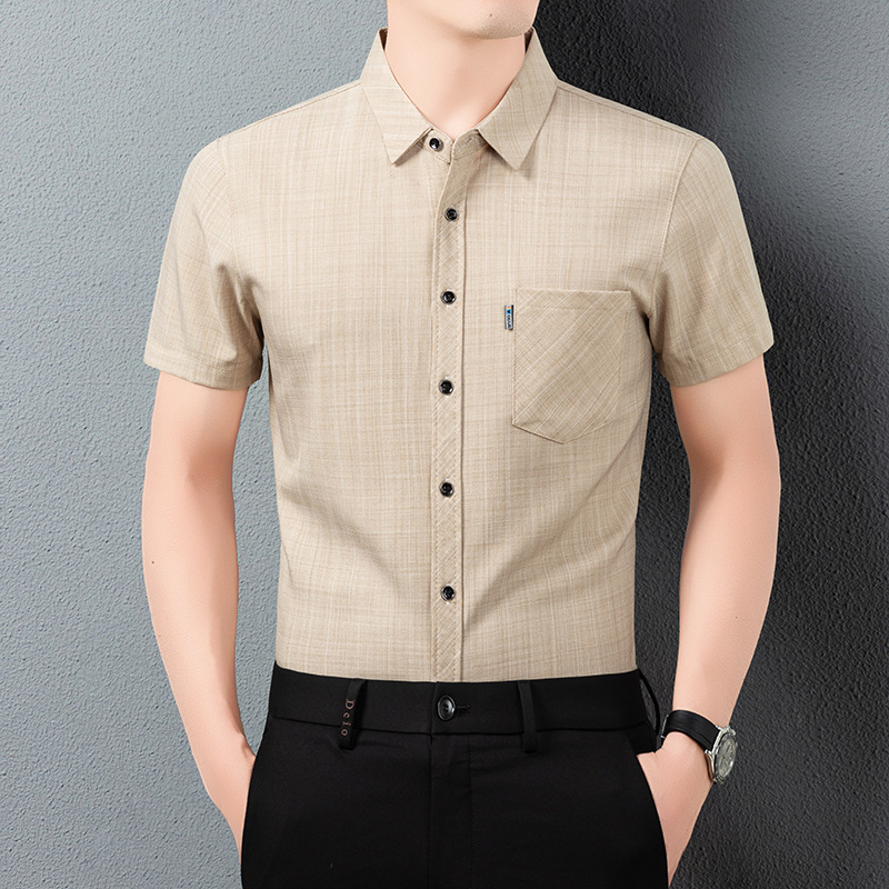 Summer Loose Cotton and Linen Shirt with Real Pockets for Men, Dad-Style Plaid Short-Sleeve Shirt, Casual High-End Men's Top Summer Loose Cotton and Linen Shirt with Real Pockets for Men, Dad-Style Plaid Short-Sleeve Shirt, Casual High-End Men's Top