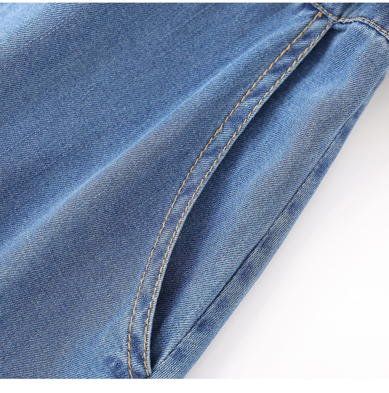 Váy denim nữ cạp cao dáng chữ A tay ngắn mùa hè — Cao bồi xanh chi tiết 21
