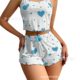 Summer New European and American 2024 Knitted Pit Strip Love Printing Design Sweet Sling Shorts Pure Pajamas for Women
