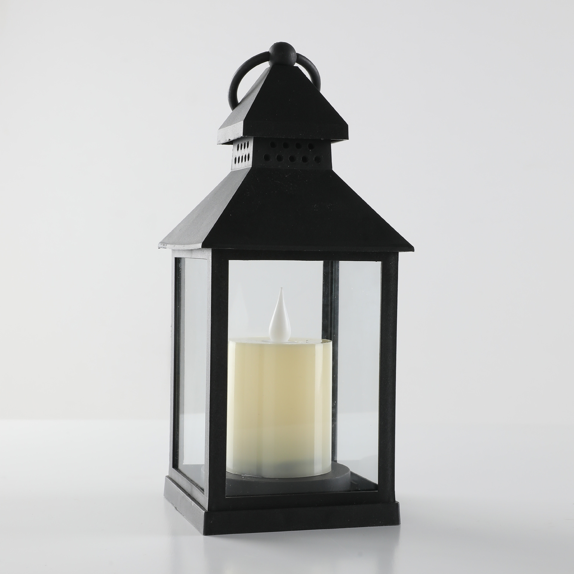 Linterna decorativa de viento con vela LED, lámpara portátil para camping o decoración navideña