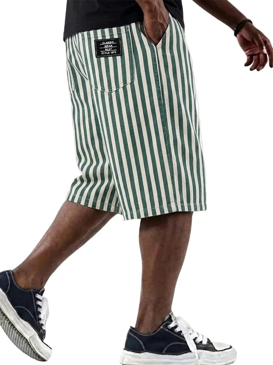 Men's Clothing Men's Fashionable Versatile Striped Casual Shorts Loose Multi Pocket For Formal & Casual Solid Color_viptrois.com