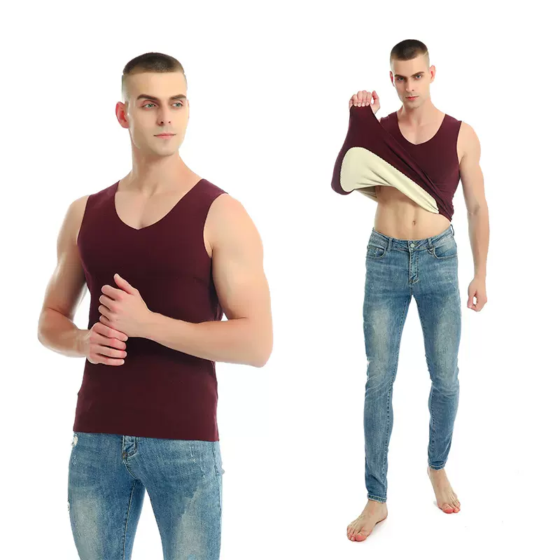 男士蚕丝双面绒背心 加绒加厚内衣秋冬款贴片内衣男无痕保暖双面