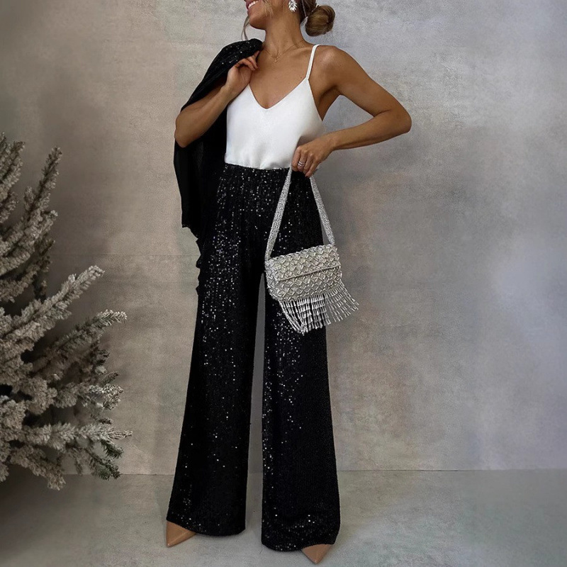Spring 2023 Three-Color Pearl-Striped Suit With High-Waisted Fashion Casual Pants Two-Piece Set_ecoleips.com