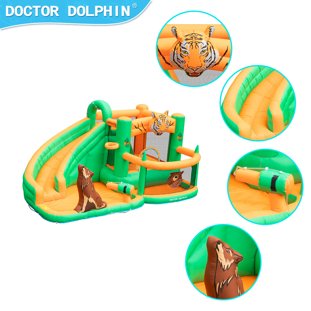 Dr. Dolphin Castillo inflable para niños al aire libre tobogán de agua castillo de chorro de agua casa trampolín inflable parque al por mayor