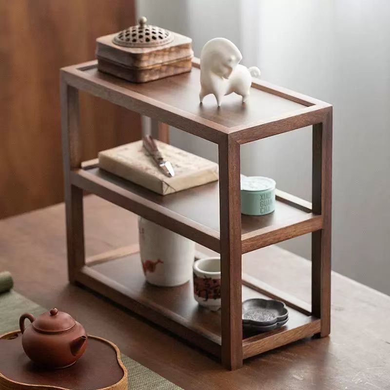Walnut Tea Set Storage Rack Solid Wood Three-Layer Storage Rack Desktop Living Room Decoration Bogu Rack Simple Teapot Ornaments