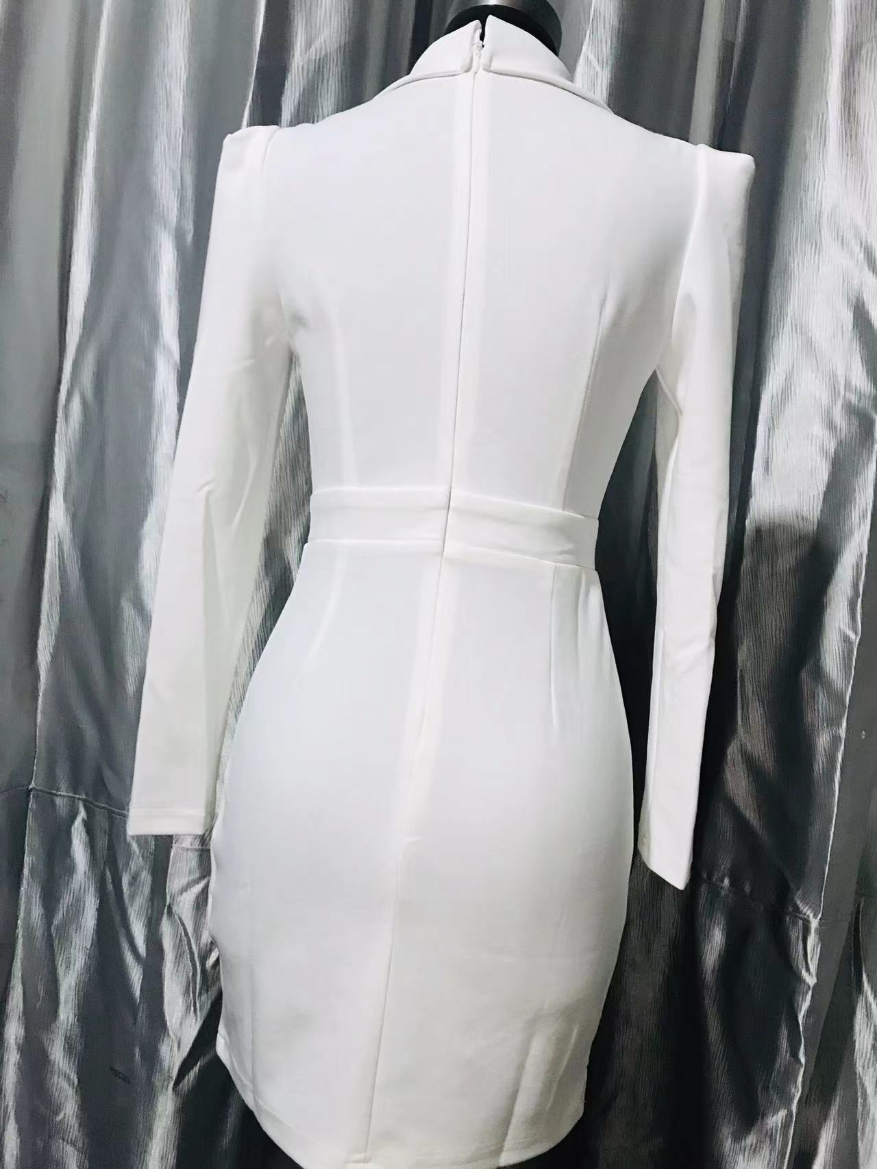 Roupas femininas saias profissionais irregulares plissadas vestido de gola alta_voghion.com