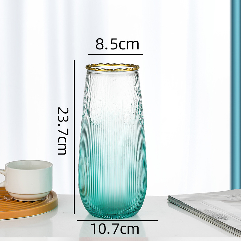 Customizado ligero lujo nórdico simple oro pintado jarrón de vidrio flores secas arreglos de flores hidropónicas de agua decoración de flores para el hogar