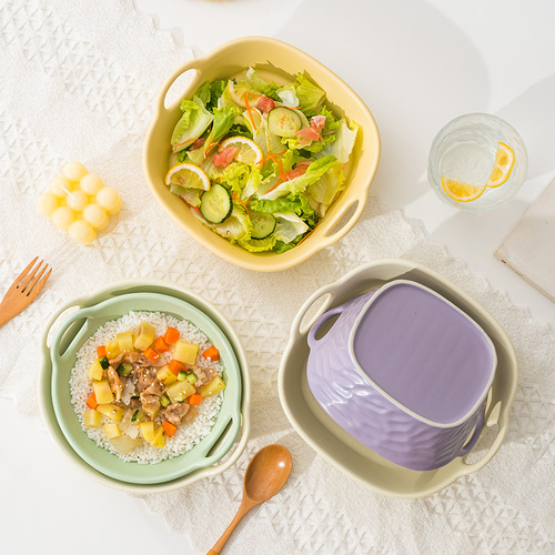 Household double-ear air fryer baking bowl ceramic ware soup bowl high-looking dormitory fruit bowl Internet celebrity snail rice bowl