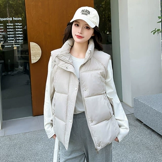 立领中长款棉马甲女多格衍缝下摆抽绳秋冬女士外穿无袖保暖坎肩背