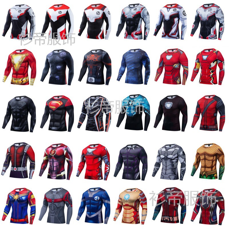 Avengers Dc Marvel Same Style Sports Quick-Drying Long-Sleeved T-Shirt with Round Neck Amazon Foreign Trade Avengers Dc Marvel Same Style Sports Quick-Drying Long-Sleeved T-Shirt with Round Neck Amazon Foreign Trade