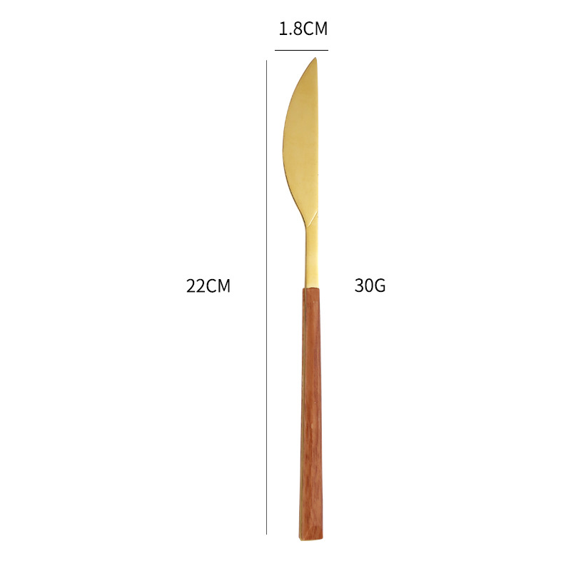 Al por mayor creativo japonés occidental vajilla caja de regalo traje Hotel Acero inoxidable madera grano cuadrado mango cuchillo tenedor postre cuchara