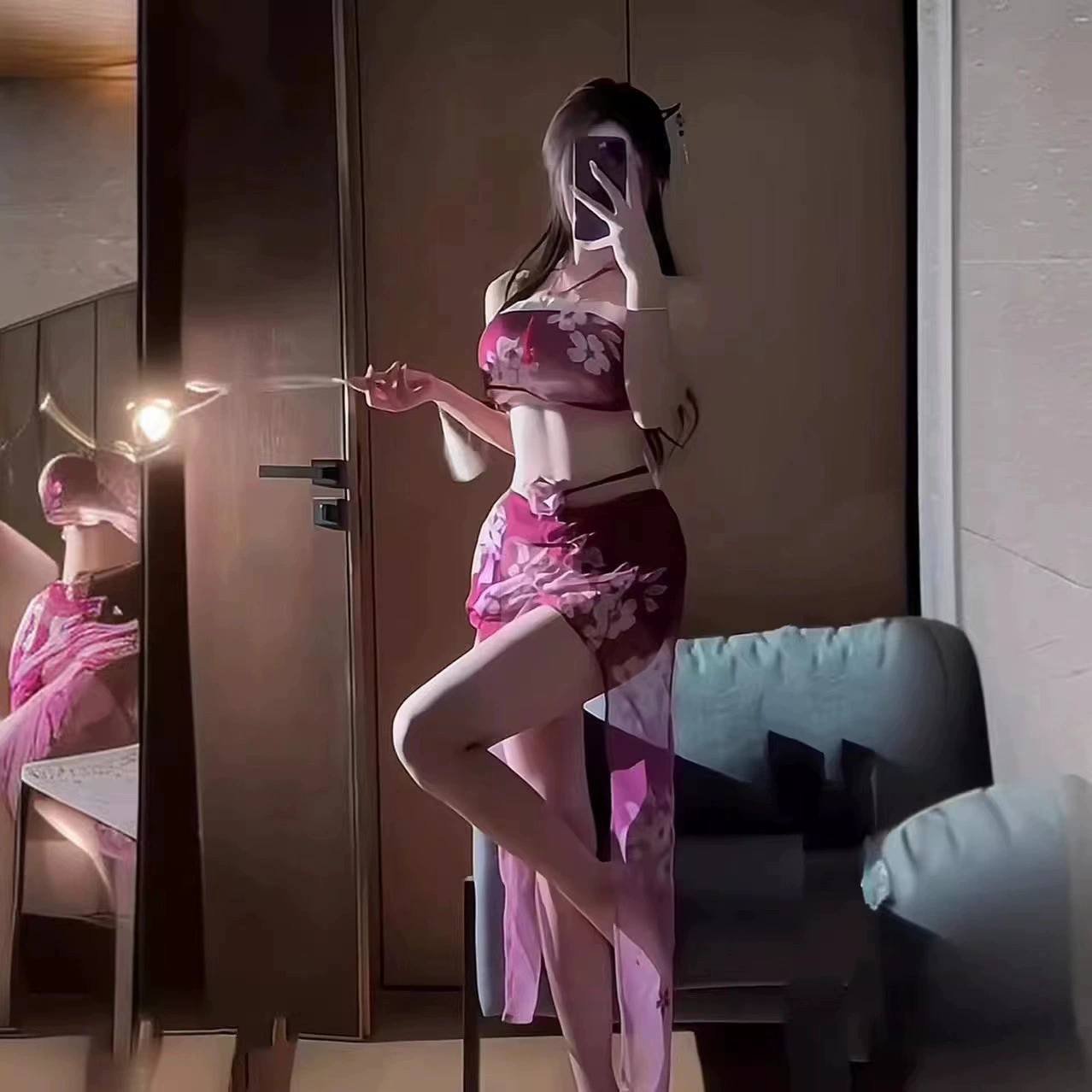 Ретро-униформа Cheongsam Pure Desire, костюм династии Хань, сексуальные женские пижамы с вырезами, сексуальное нижнее белье, ультра-короткая юбка на бедрах