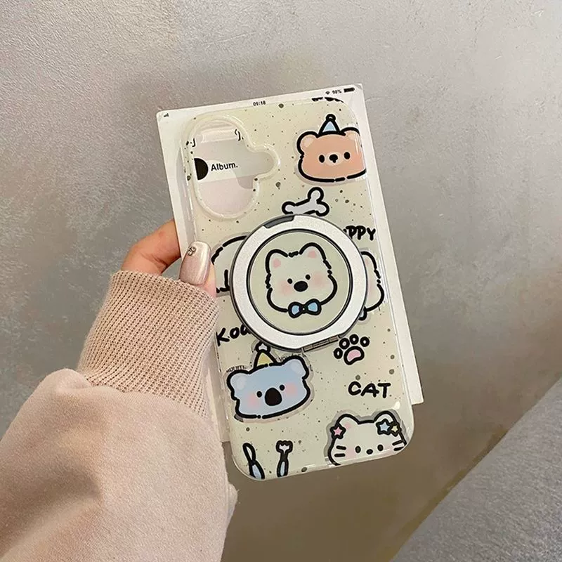 Чехол для телефона Apple iPhone 13–16 (Pro/Pro Max) с мультяшными животными, трубчатая защита от падений