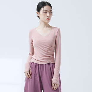 Modern dance clothes practice clothes V-neck new style body clothes top long sleeve bottoming spring and autumn set finger Chinese dance training