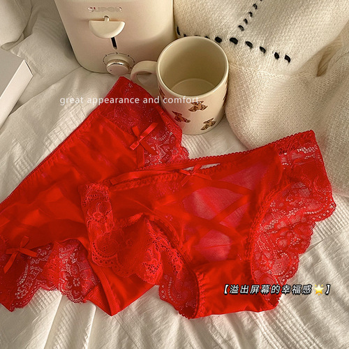 Zodiac year red underwear for women pure cotton crotch sexy lace girls low waist seamless hot pure lust style briefs