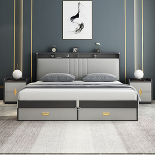 Bed Modern Simple Master Bedroom 1.8 m Double Storage Bed Nordic 1.5m High Box Bed Storage Plate Bed Economical