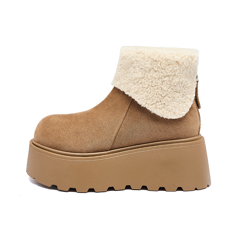 Botas de nieve de fondo grueso para mujeres 2025 nuevas botas de invierno de lana Bocken, zapatos de algodón casuales de moda