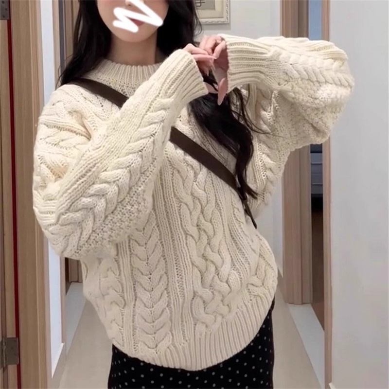 港味复古麻花毛衣女秋冬季2025年新款慵懒风高级感加厚针织衫上衣