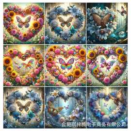 跨境新款钻石画卡通花瓣爱心图片钻石画DIY圆钻/方钻亚马逊爆款