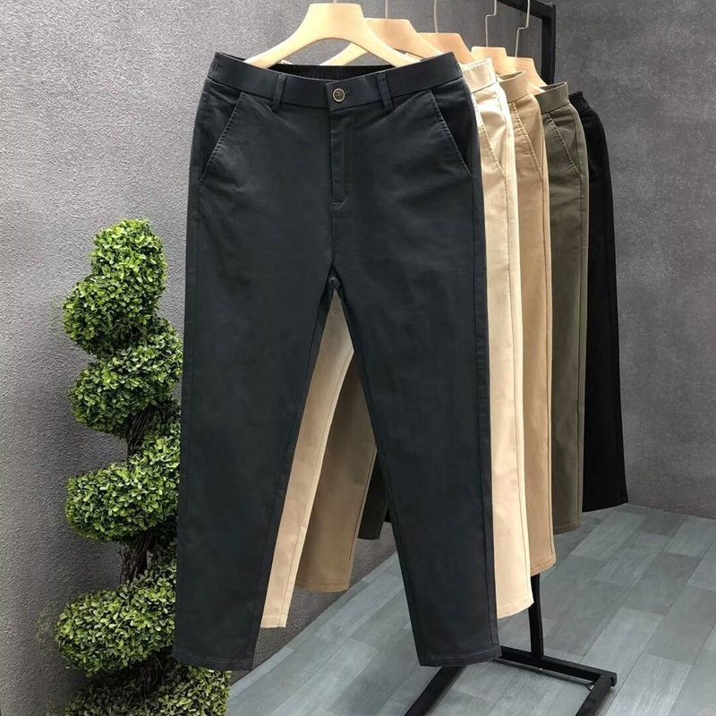 メンズ夏のシンプルカジュアルパンツ、薄手の綿の小さなストレートパンツ、メンズビジネス9点パンツ、新しいスタイルのズボン|undefined