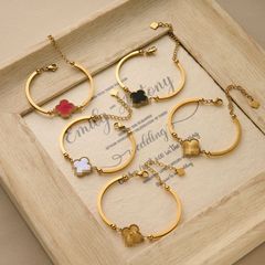 跨境爆款四叶草钛钢手链女18k金色轻奢INS风不掉色不锈钢开口手镯
