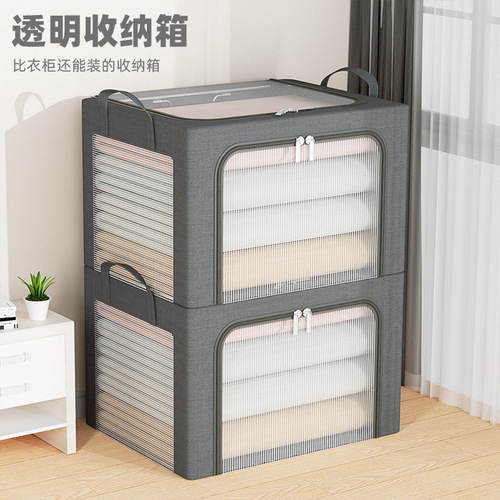 Clothes folding storage box 3 windows steel frame transparent storage box quilt toy wardrobe bagna box car moving