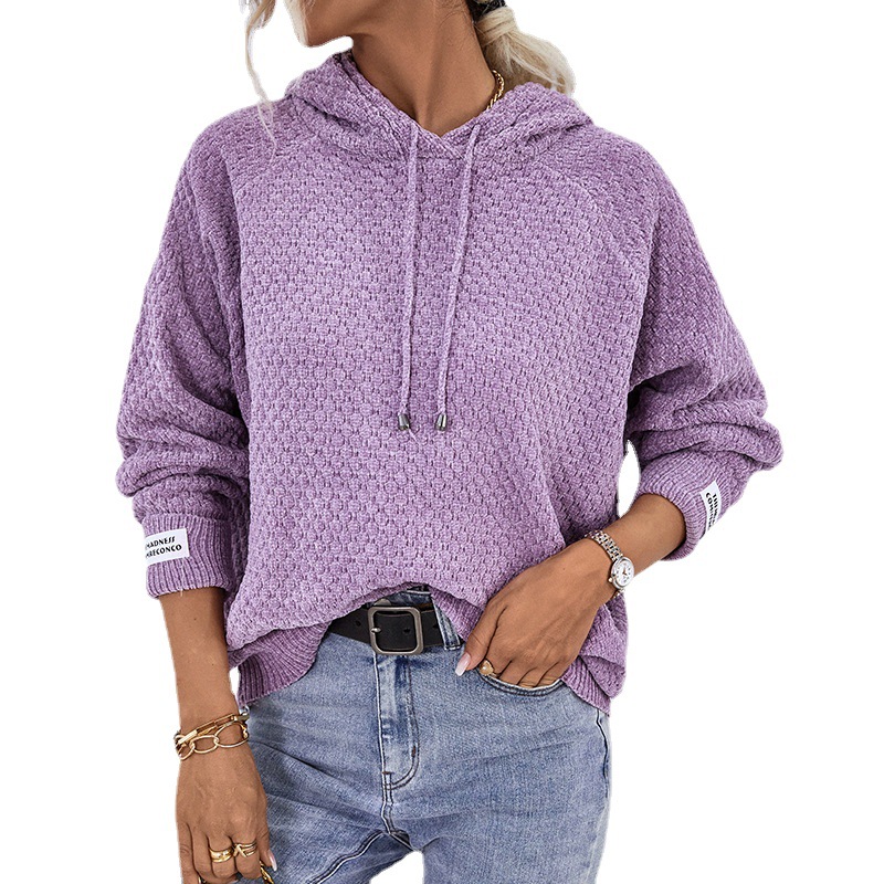 Mao Yu con capucha cordón transfronterizo suéter 2023 otoño e invierno nuevo color sólido suéter casual europeo y americano para las mujeres