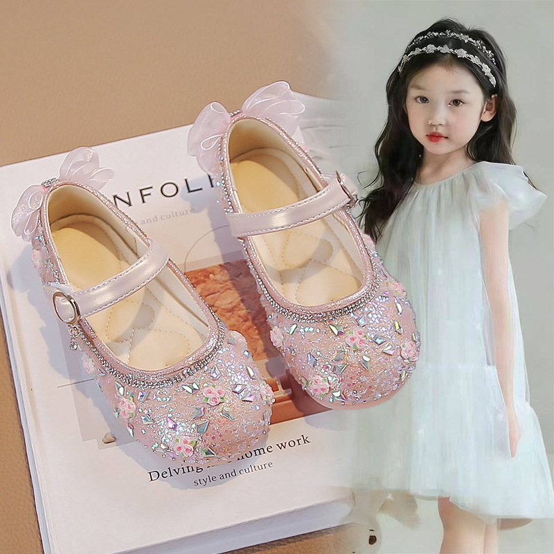 Zapatos de princesa de niñas 2026 primavera y verano nuevos zapatos de cristal para niños zapatos de cuero suaves zapatos de niños mayores zapatos Mary Jane Leaf image 3