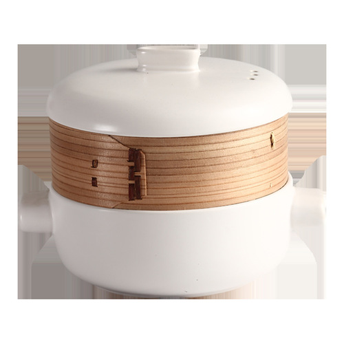 Japanese steamed pot with steam rack soup pot stew pot bamboo multi-layer hotel household ceramic pot steamer size large and small