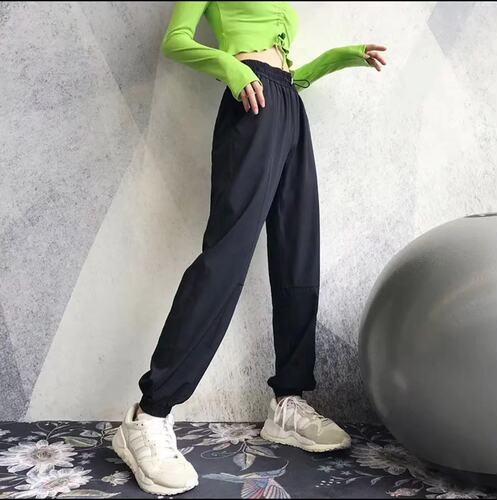 European and American loose sports pants for women with ankle-tie running summer thin overalls high-waisted quick-drying yoga pants