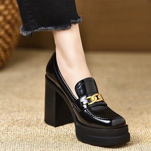 Patent Leather Fashionable Platform Platform Single-layer Shoes Women's Spring New Style Small Height-raising Elegant Thick Heel High Heel Leather Shoes