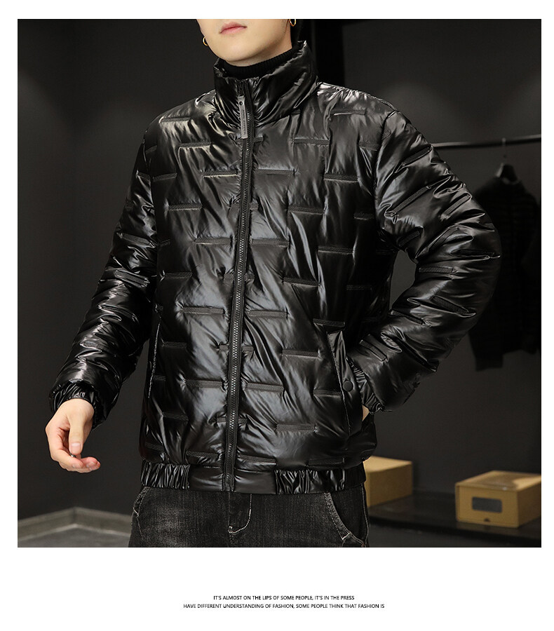 Herrenbekleidung Glänzender Baumwollmantel Trendy Brand Geprägter Stehkragen Baumwollmantel Jugendtrend Mode Große Größe Herren Baumwollmantel Jacke Für Männer_voghion.com