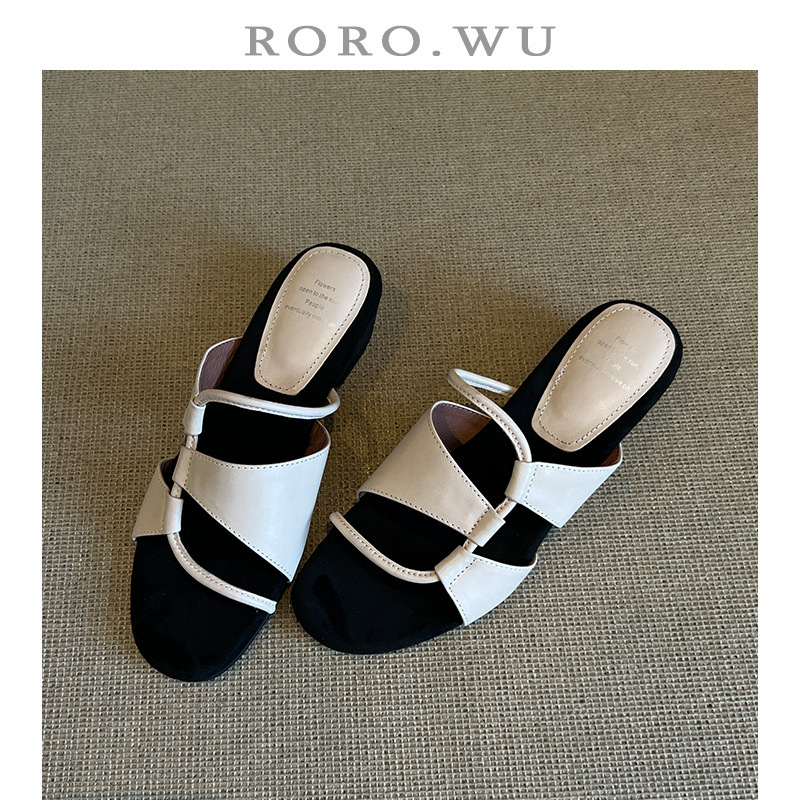 [Ready Stock] Genuine Leather French Design Round Toe Open Toe Wedge Sandals for Women Summer Outer Wear Thick-Soled Sandals