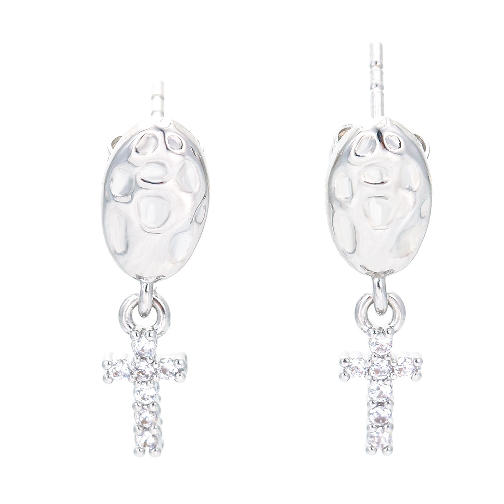 Plating, Inlay Design Retro Cross Copper Drop Earrings Plating Inlay Zircon Copper Earrings