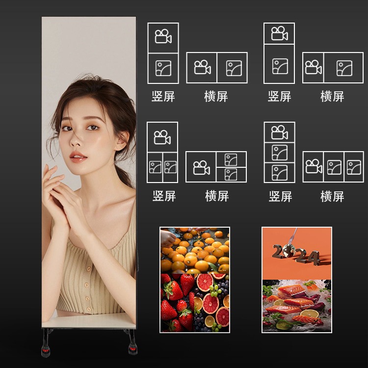 Pantalla LED para póster prefabricada, pantalla LED tipo espejo, máquina de publicidad LED independiente de pie, pantalla LED para interiores, pantalla de alta definición