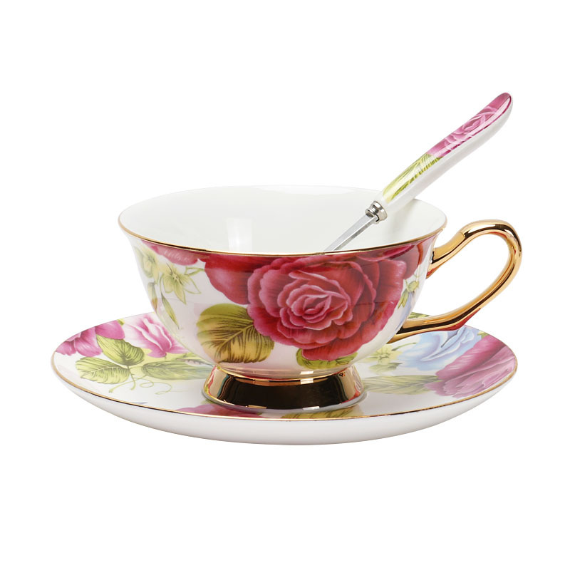 China de hueso de alta apariencia traje de taza de café de estilo europeo Taza de cerámica y platillo británico juego de té de la tarde traje caja de regalo