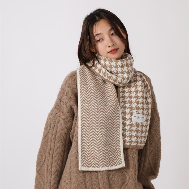 Sciarpa a griglia Qianniao da donna, inverno 2023, nuova coppia di studenti coreani versatili, lavorata a maglia, collo caldo_voghion.com